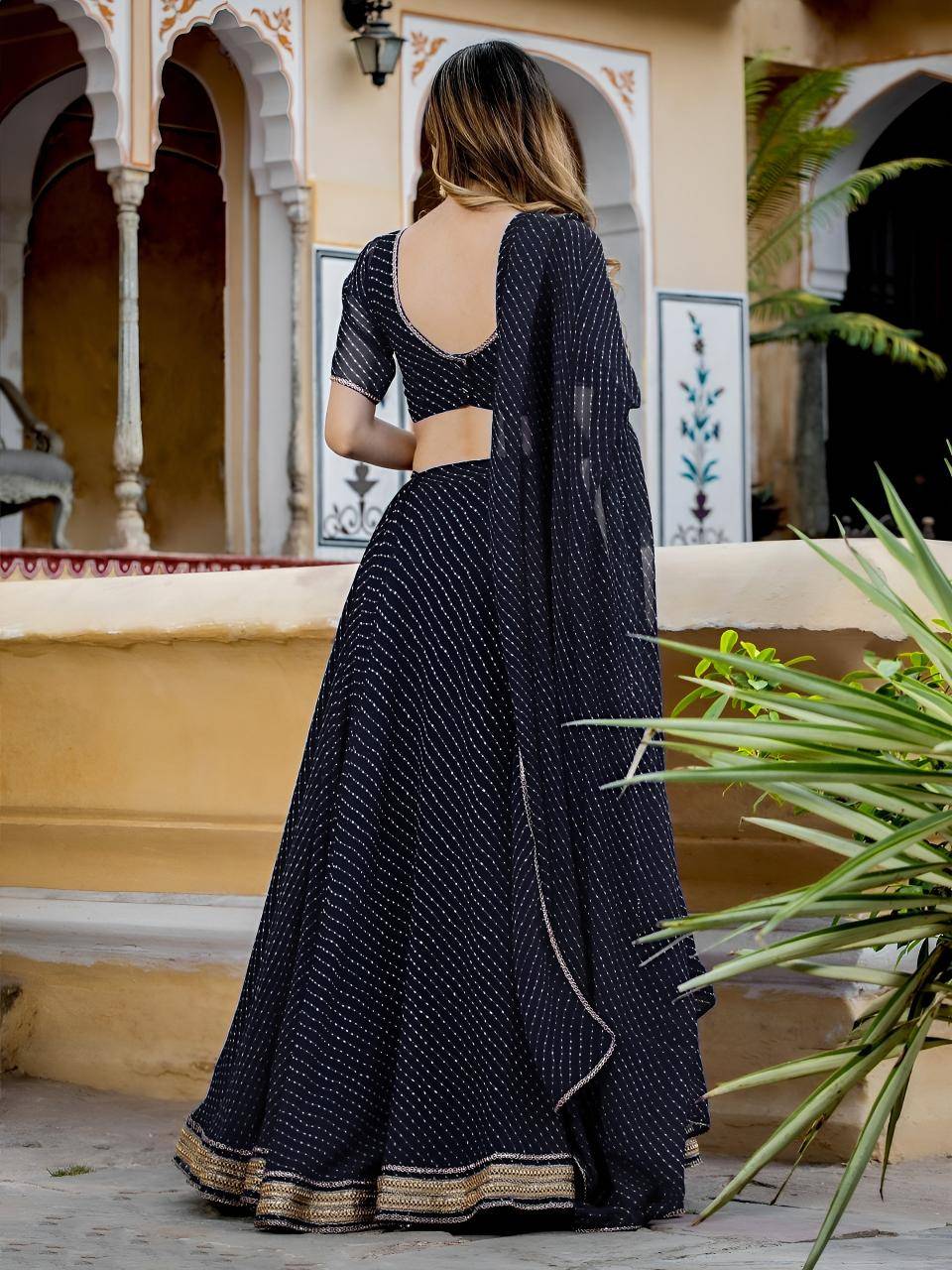 Leheriya Georgette Black Wholesale Lehengha choli supplier in kolkata